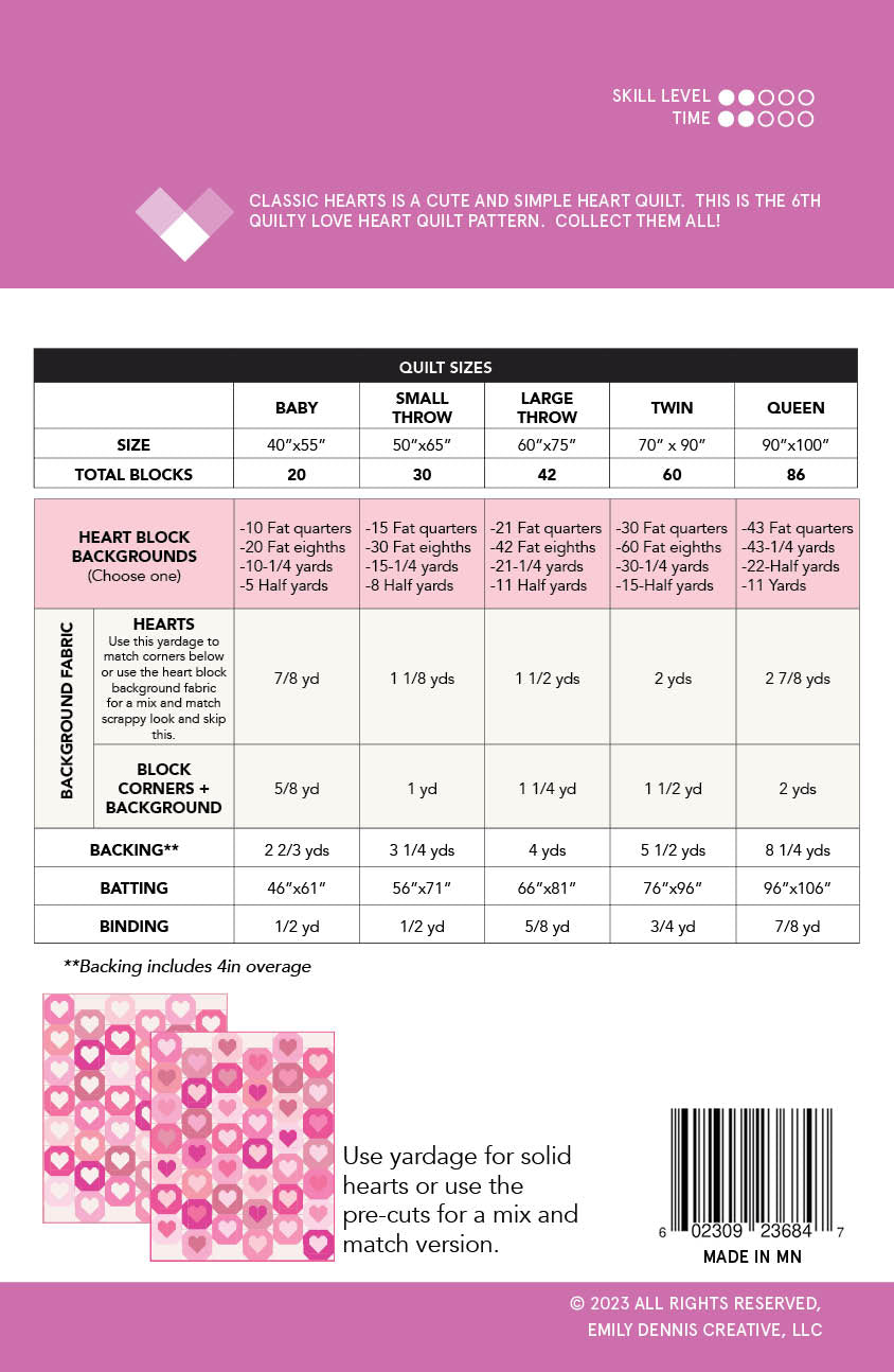 Classic Hearts PRINTED BOOKLET Quilt Pattern