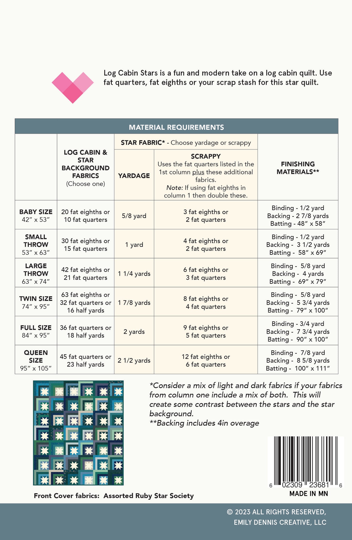 Log Cabin Stars-PRINTED PAPER PATTERN