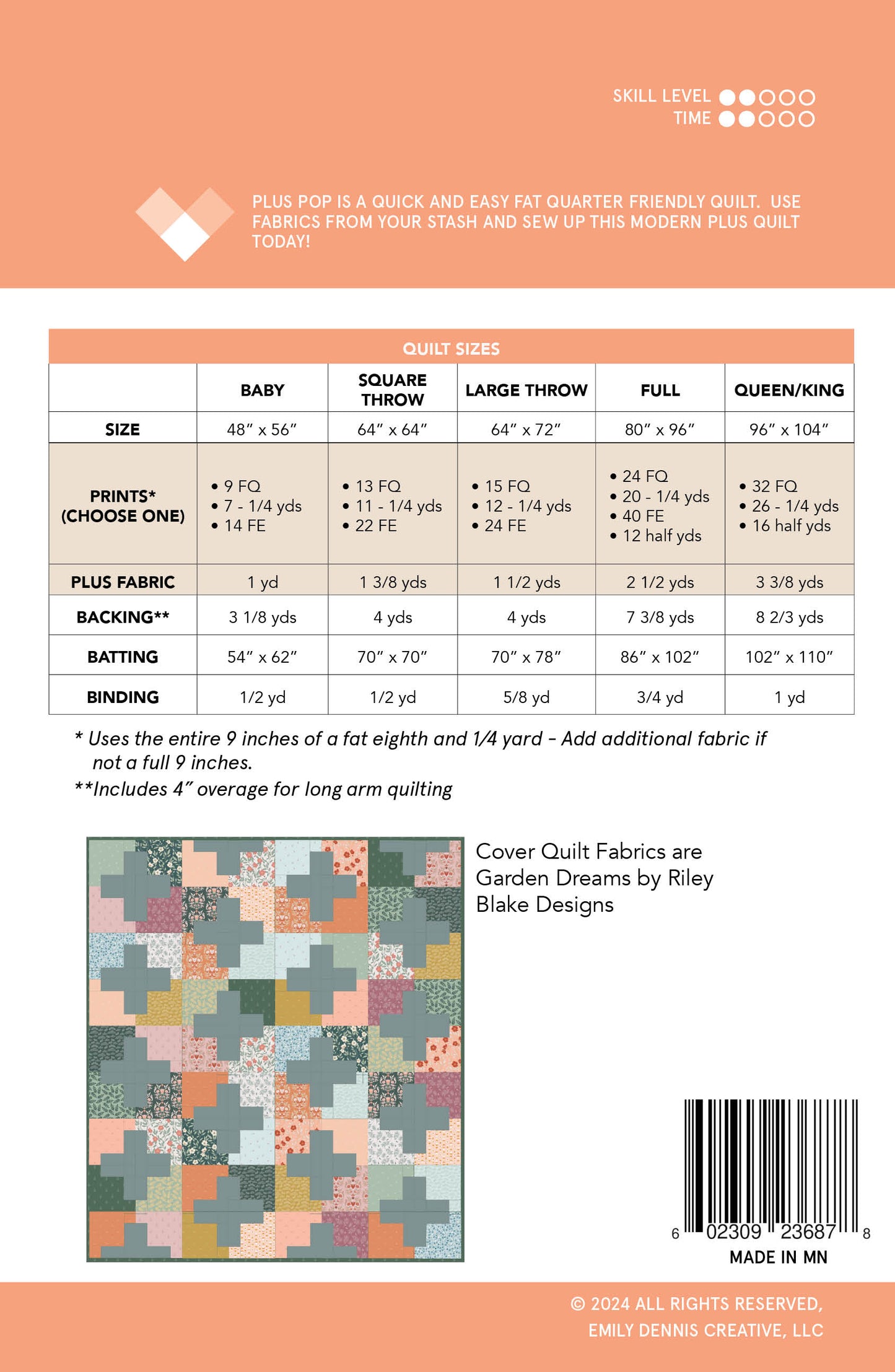 Plus Pop Printed booklet Quilt Pattern