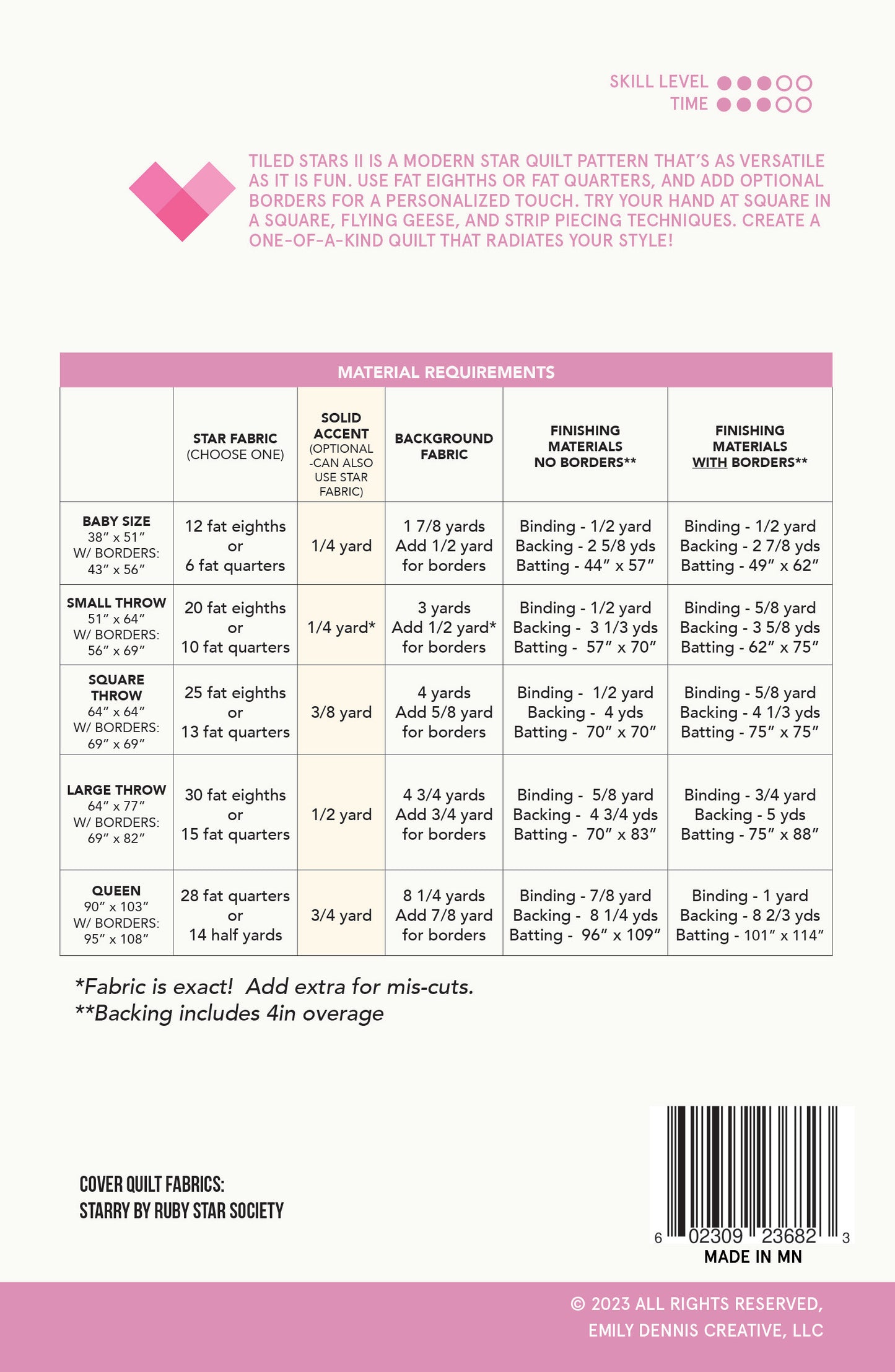 Tiled Stars II Quilt Pattern - PRINTED BOOKLET