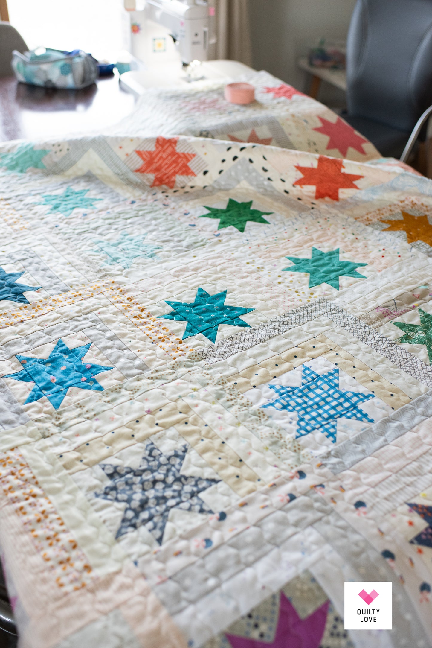 Log Cabin Stars Scrap Stash handmade quilt