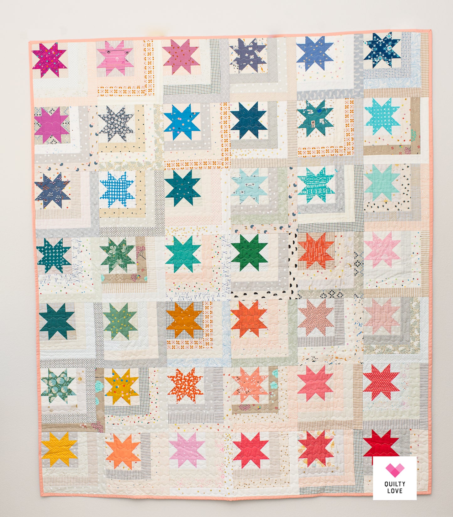 Log Cabin Stars Scrap Stash handmade quilt