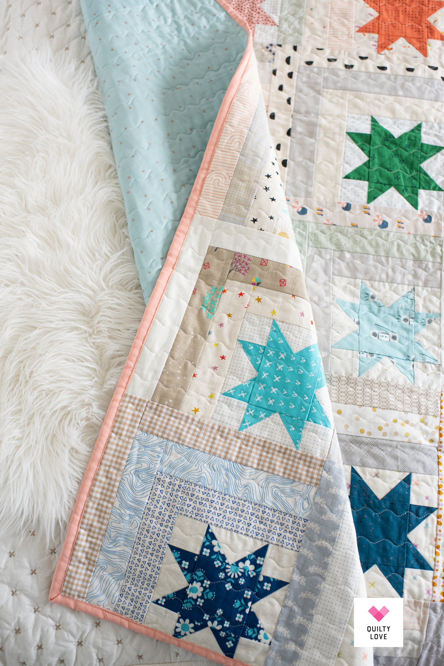 Log Cabin Stars Scrap Stash handmade quilt