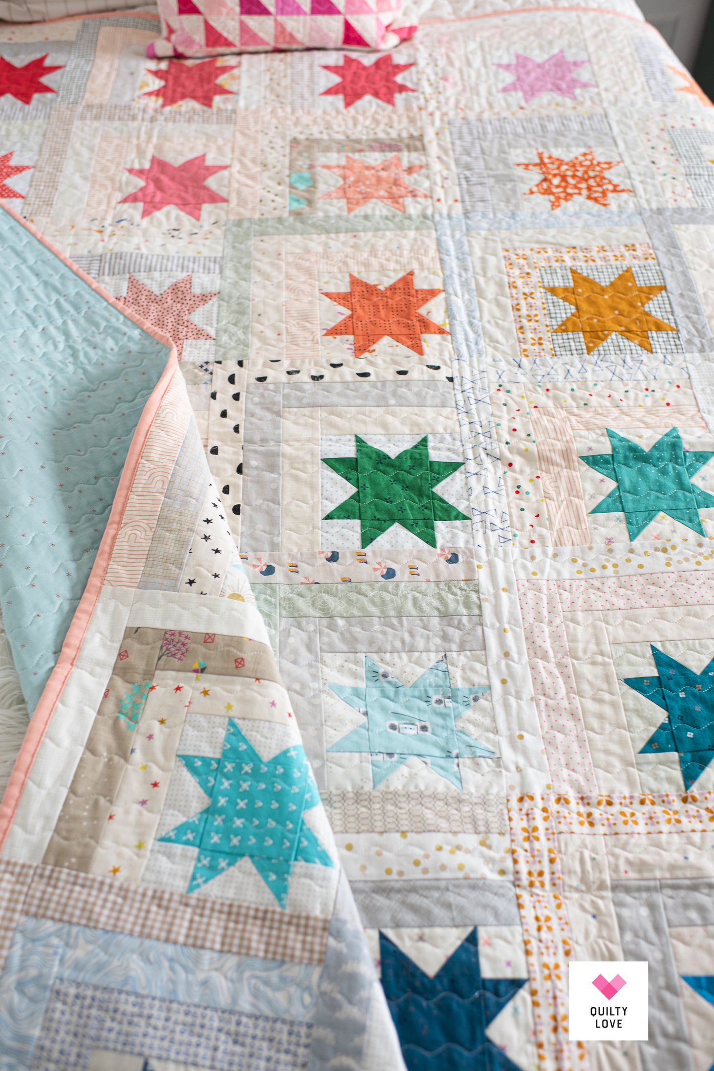 Log Cabin Stars Scrap Stash handmade quilt
