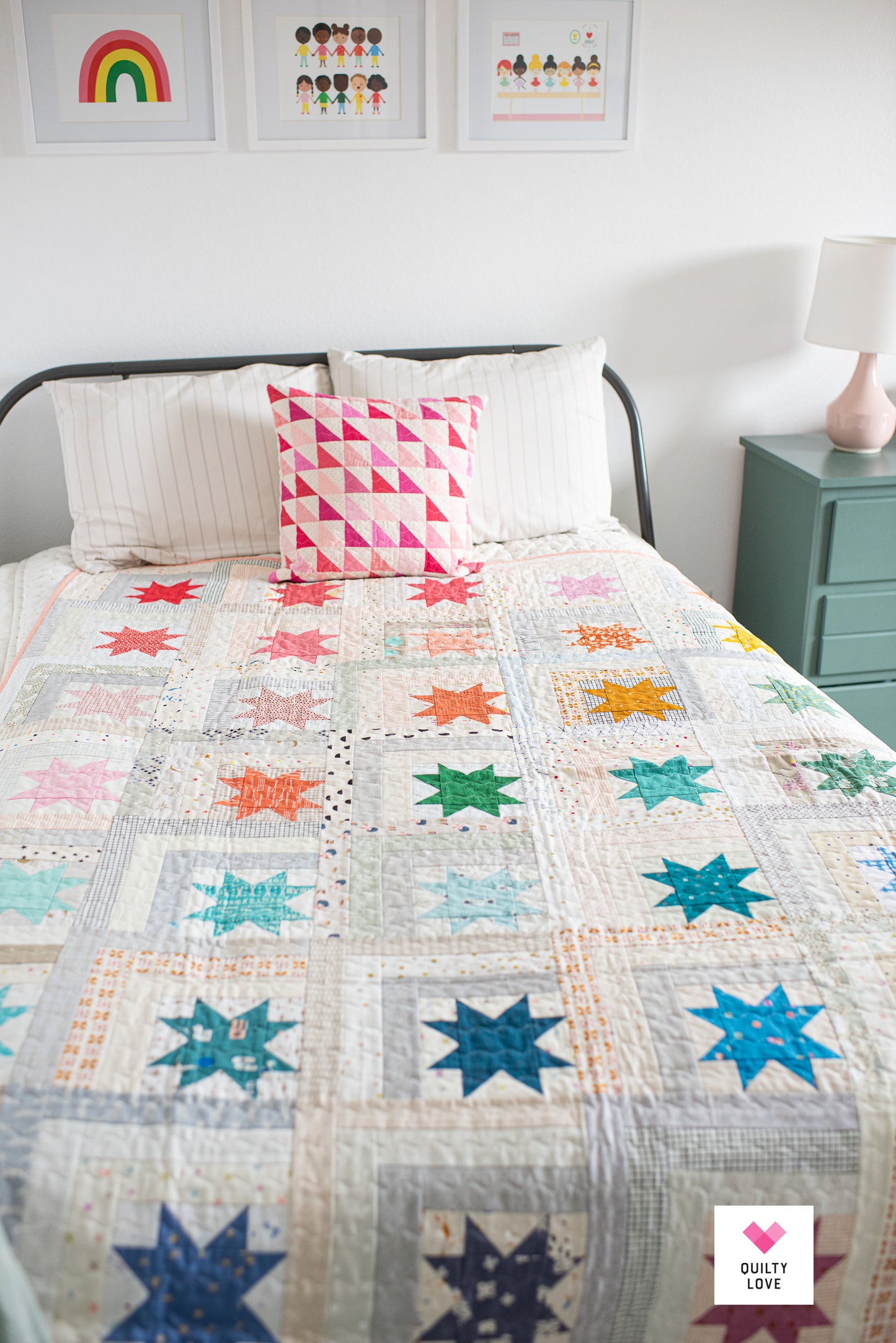 Log Cabin Stars Scrap Stash handmade quilt