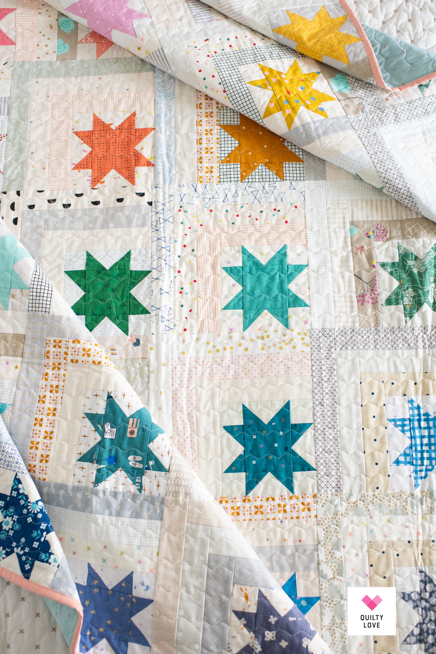 Log Cabin Stars Scrap Stash handmade quilt
