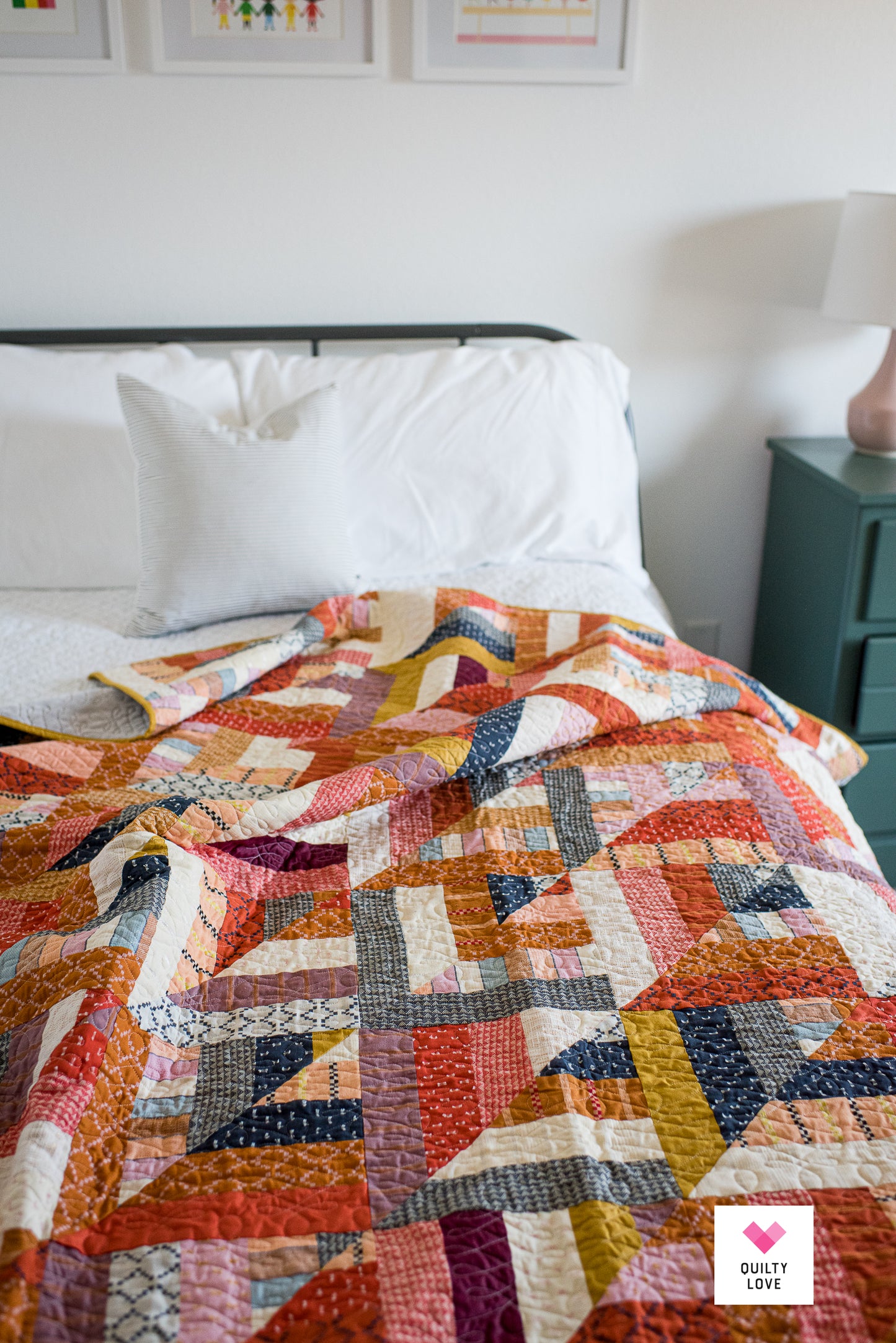 Lucky Log Cabins Ruby Star Warp and Weft handmade quilt