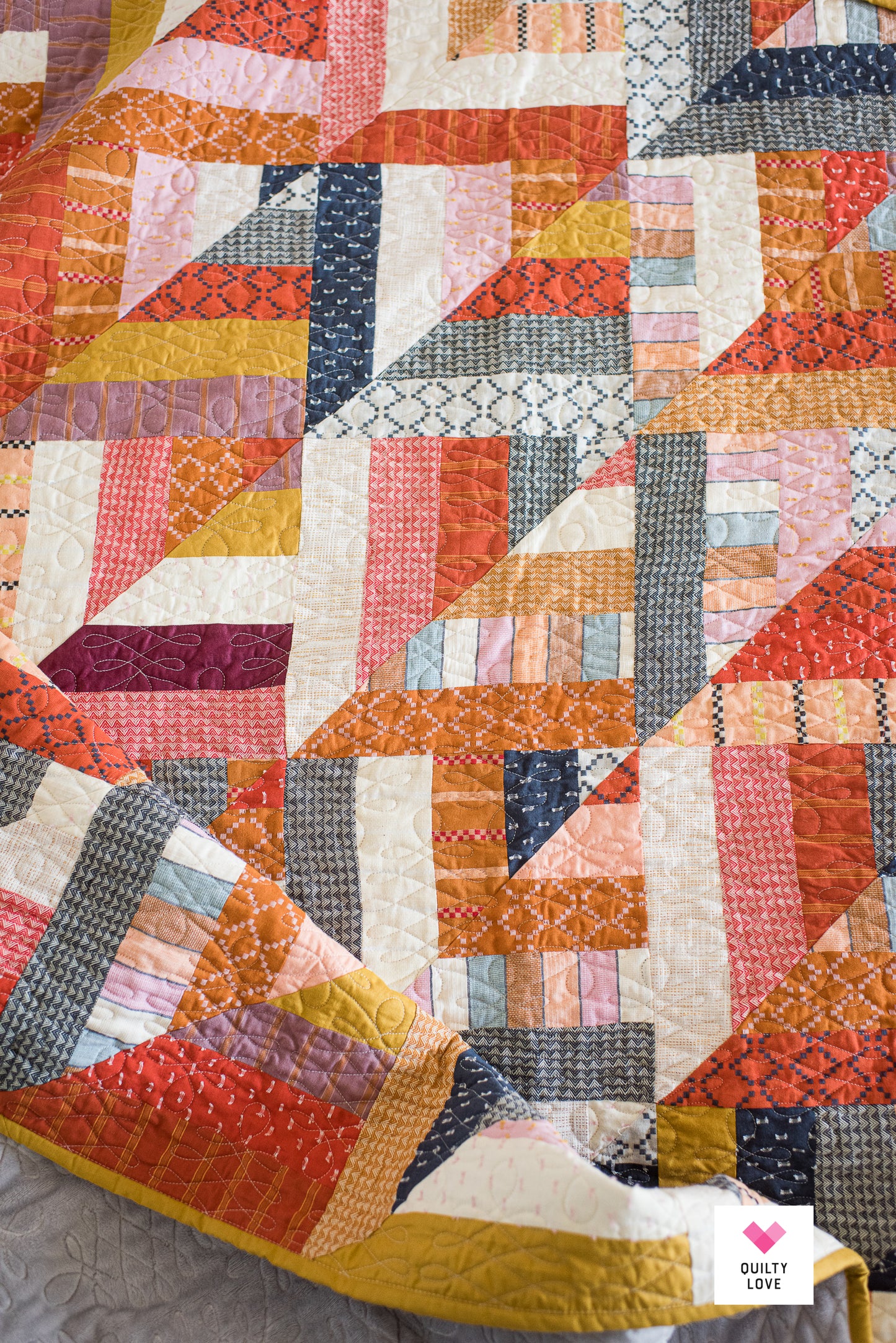 Lucky Log Cabins Ruby Star Warp and Weft handmade quilt