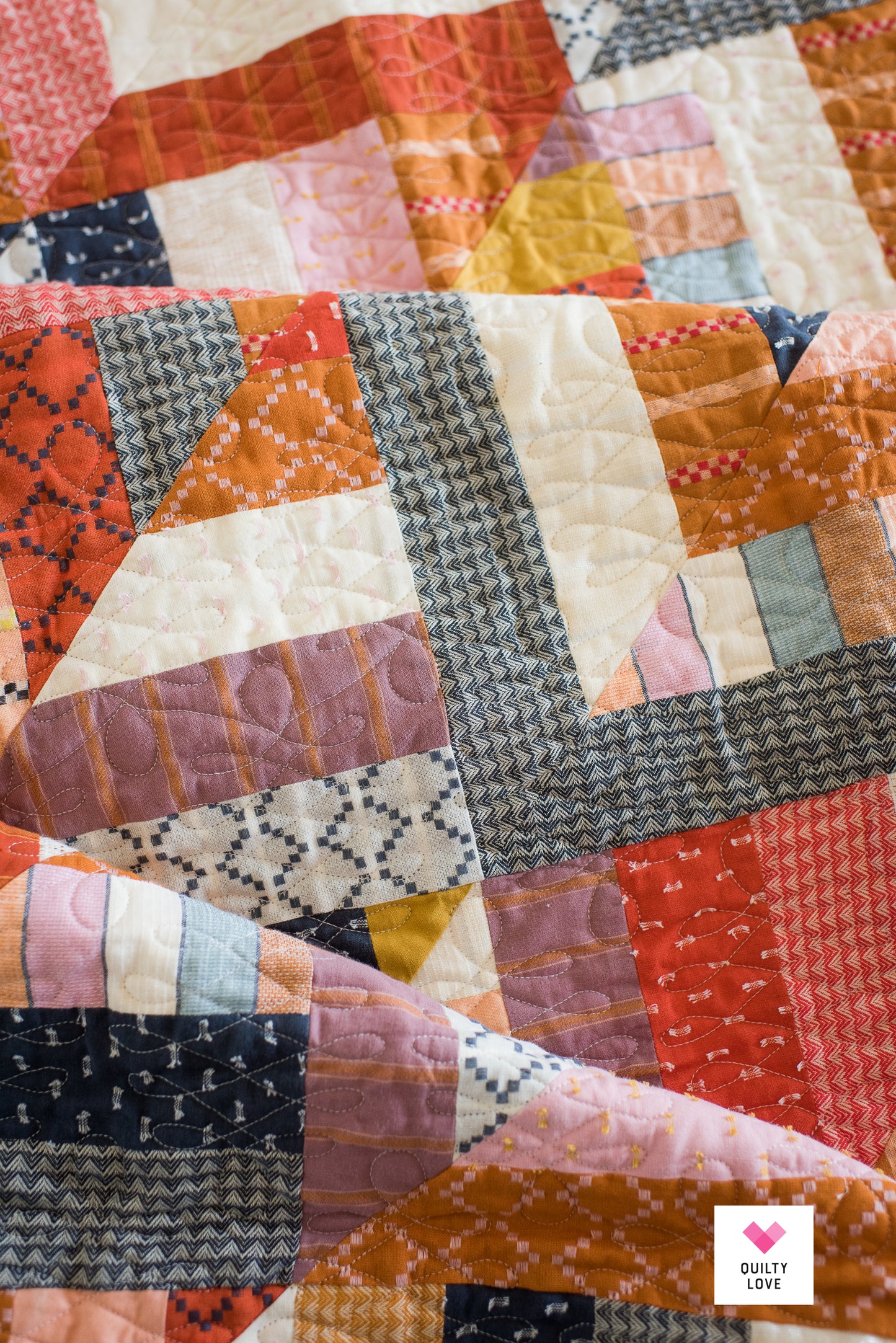 Lucky Log Cabins Ruby Star Warp and Weft handmade quilt