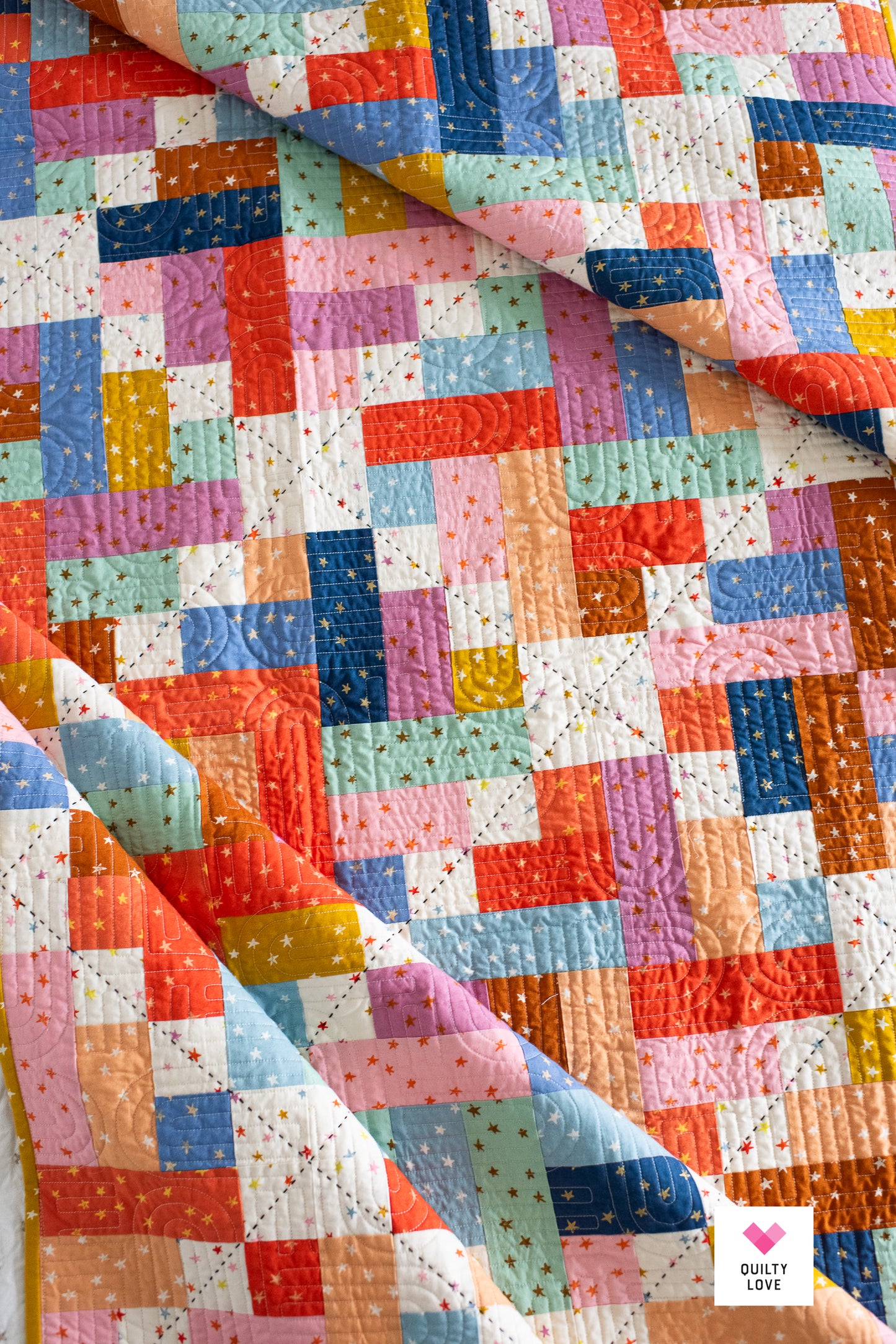 Scrappy Gems Starry handmade quilt