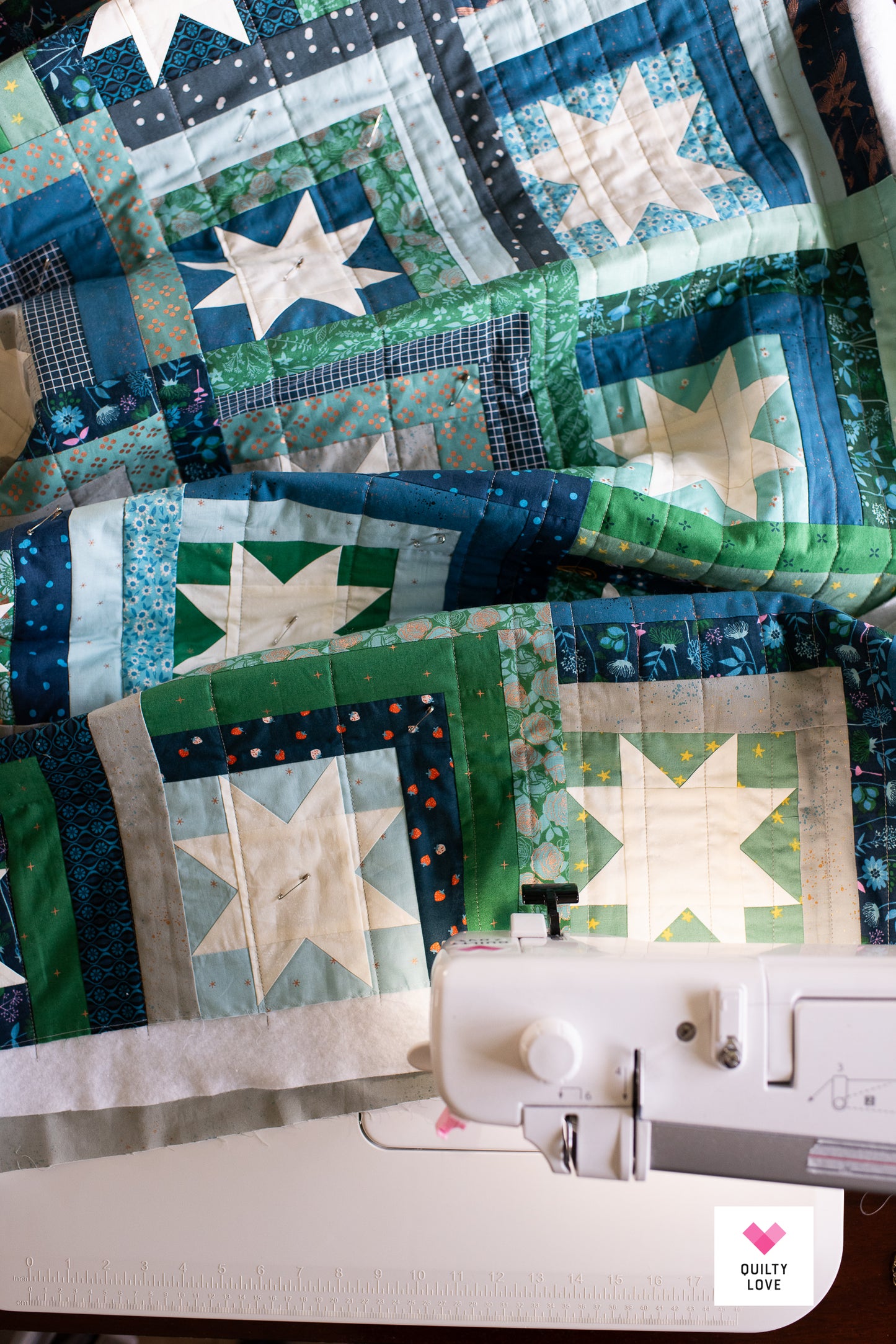 Log Cabin Stars handmade quilt