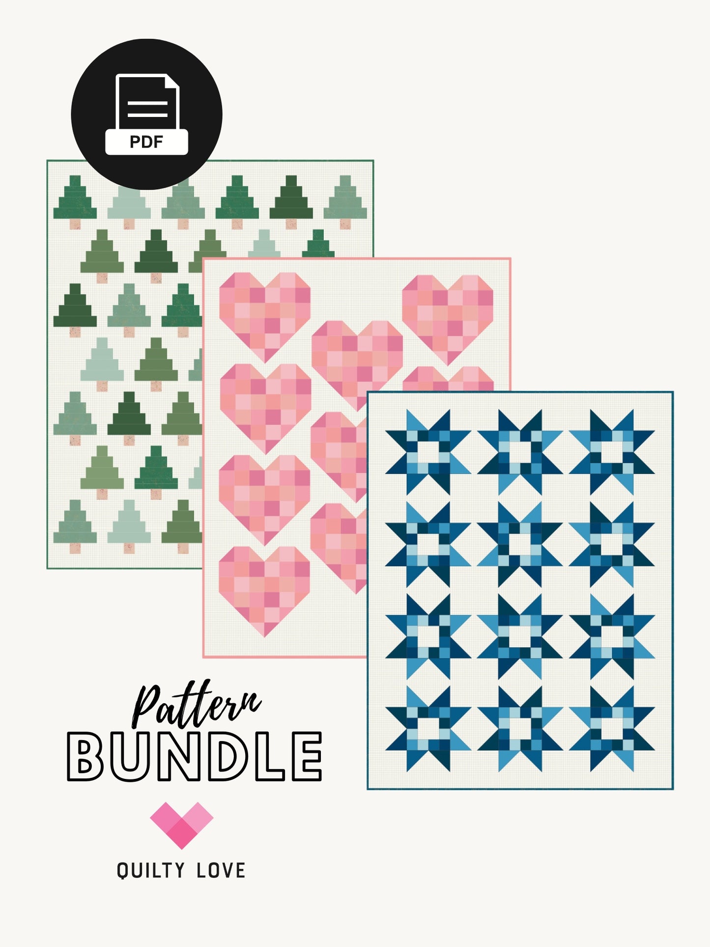 SCRAPPY BUNDLE -Scrappy Hearts, Quilty Trees and Quilty Stars PDF quilt pattern bundle - Automatic Download