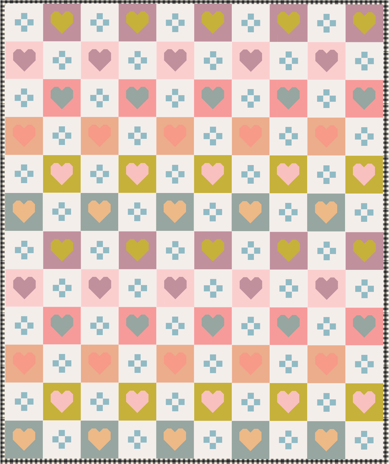 Cozy Checkered Hearts Quilt Kit -AGF Solids - Large Throw-Includes binding -does not include backing