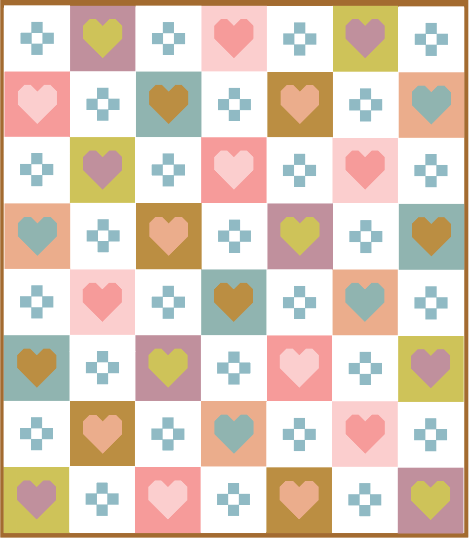 Cozy Checkered Hearts Quilt Kit -AGF Solids - Baby size - Includes binding -does not include backing
