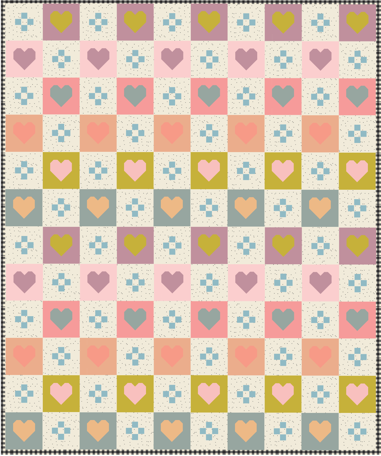 Cozy Checkered Hearts Quilt Kit -AGF Solids - Large Throw-Includes binding -does not include backing