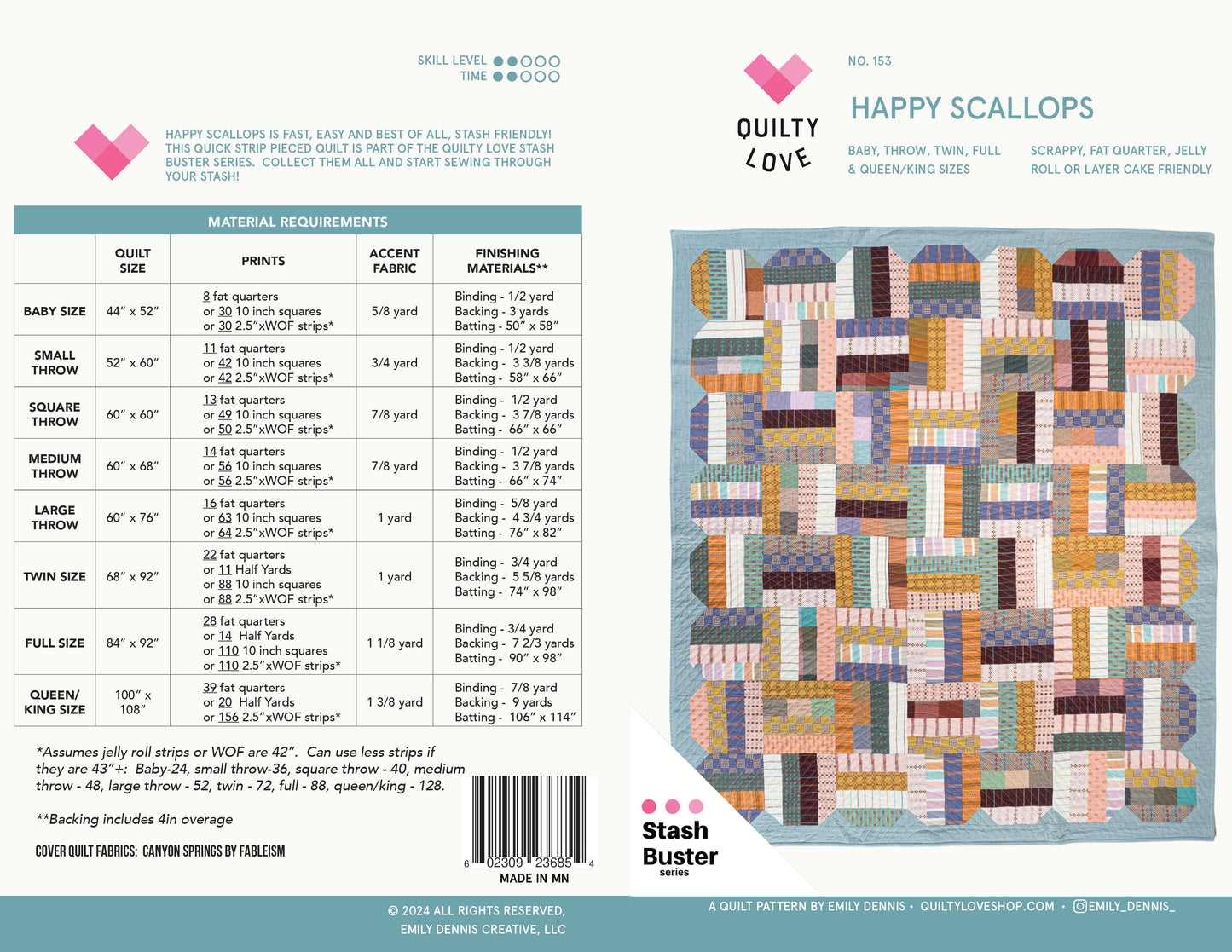 JELLY ROLL Quilt Bundle -Jelly Stripes, Happy Scallops & Lucky Log Cabins quilt pattern bundle - Automatic Download