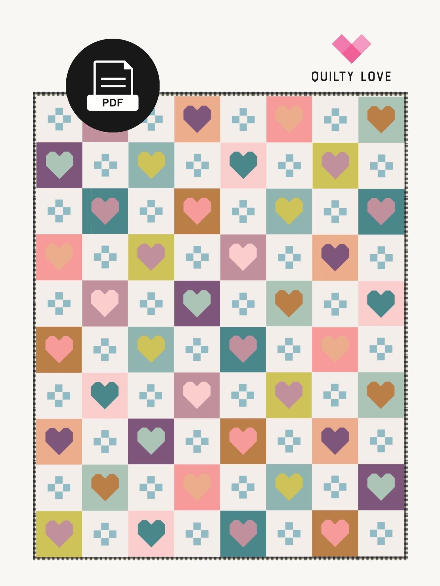 Cozy Checkered Hearts PDF Quilt Pattern-Automatic Download