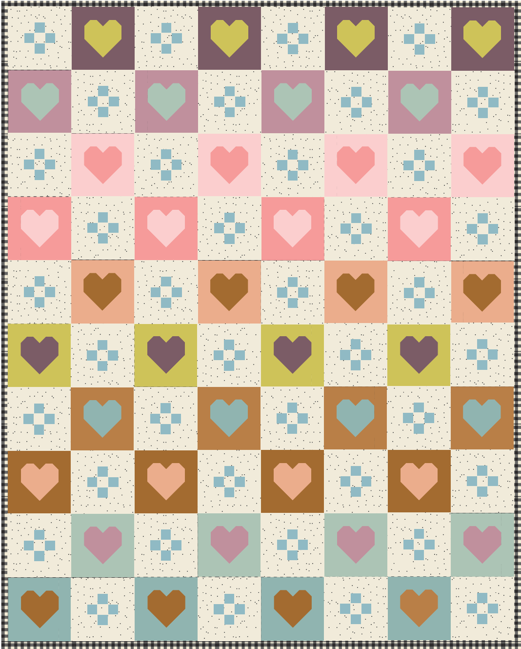 Cozy Checkered Hearts Quilt Kit -AGF Solids - Small Throw-Includes binding -does not include backing