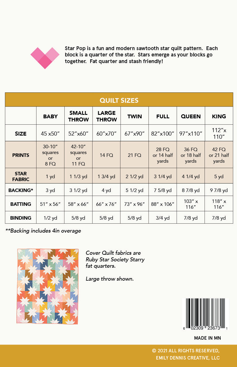 Star Pop PAPER Quilt Pattern