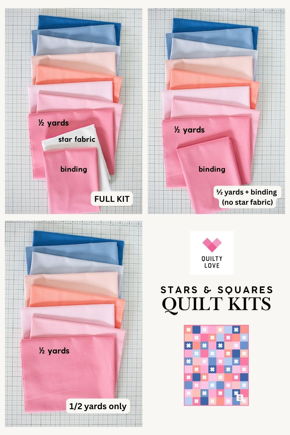 Stars & Squares Quilt Kit -Bella Solids - Throw