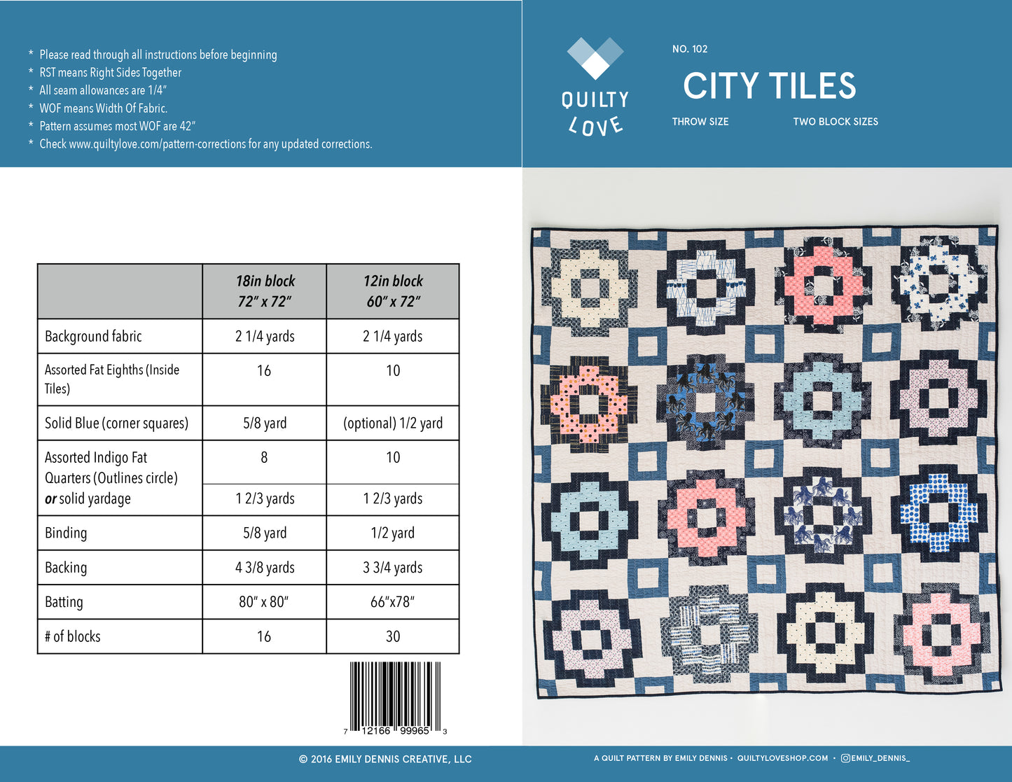 City Tiles PAPER Quilt Pattern