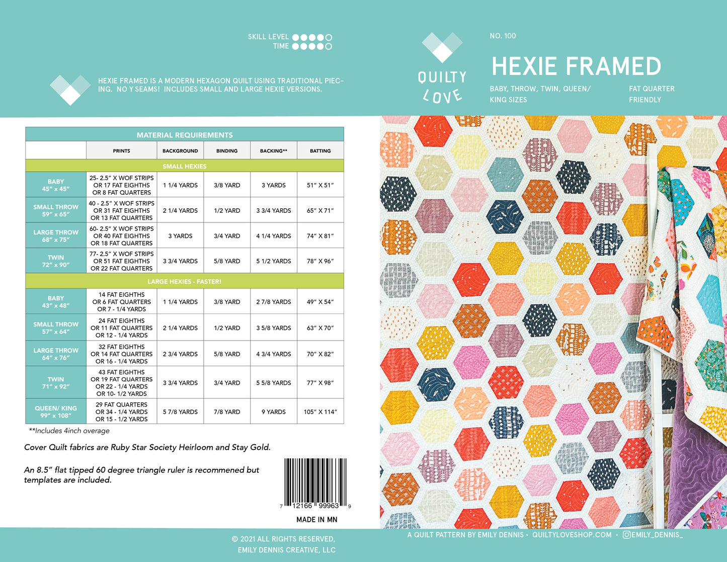 Hexie Framed PAPER Quilt Pattern