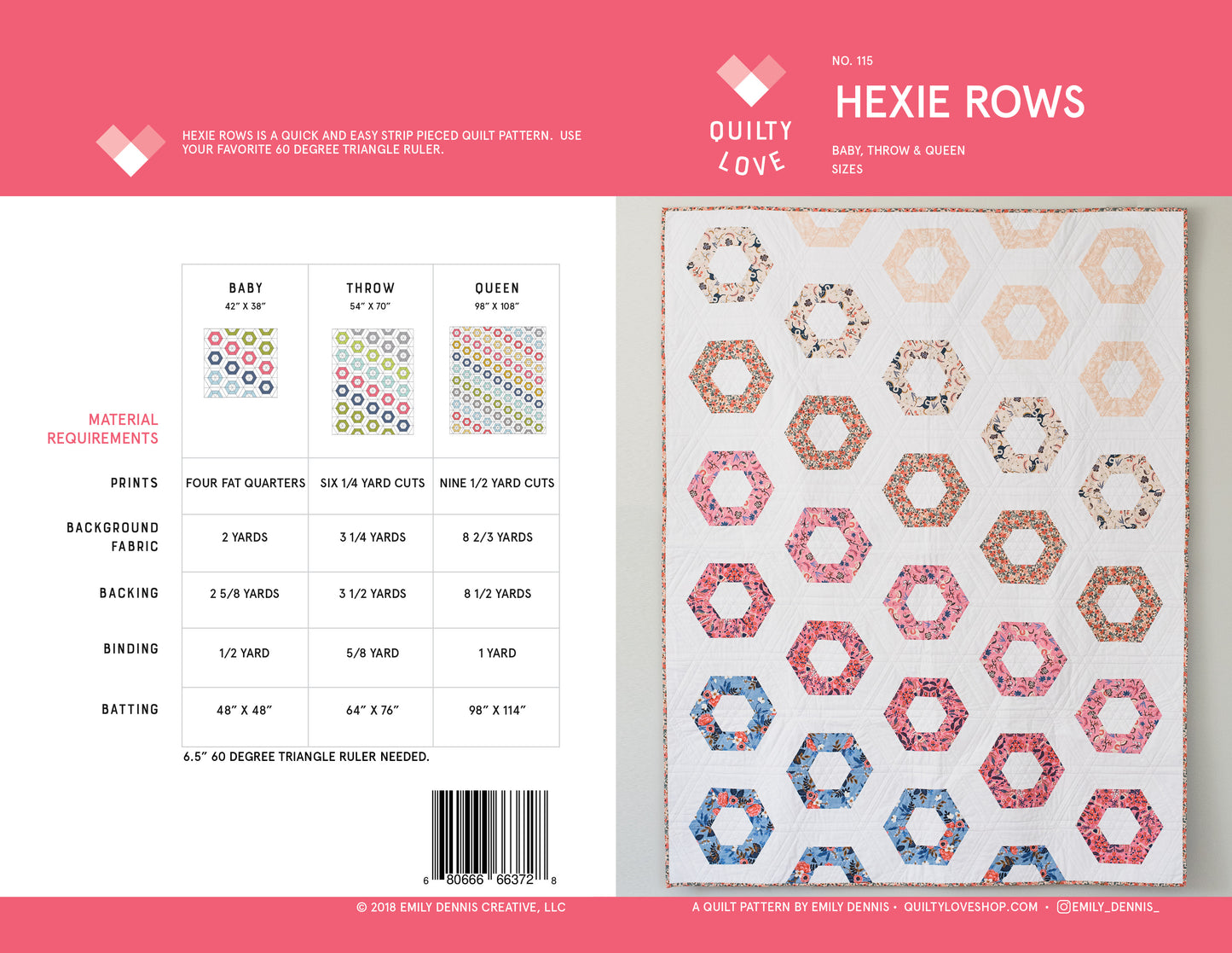 Hexie Rows PDF Quilt Pattern - Digital Download