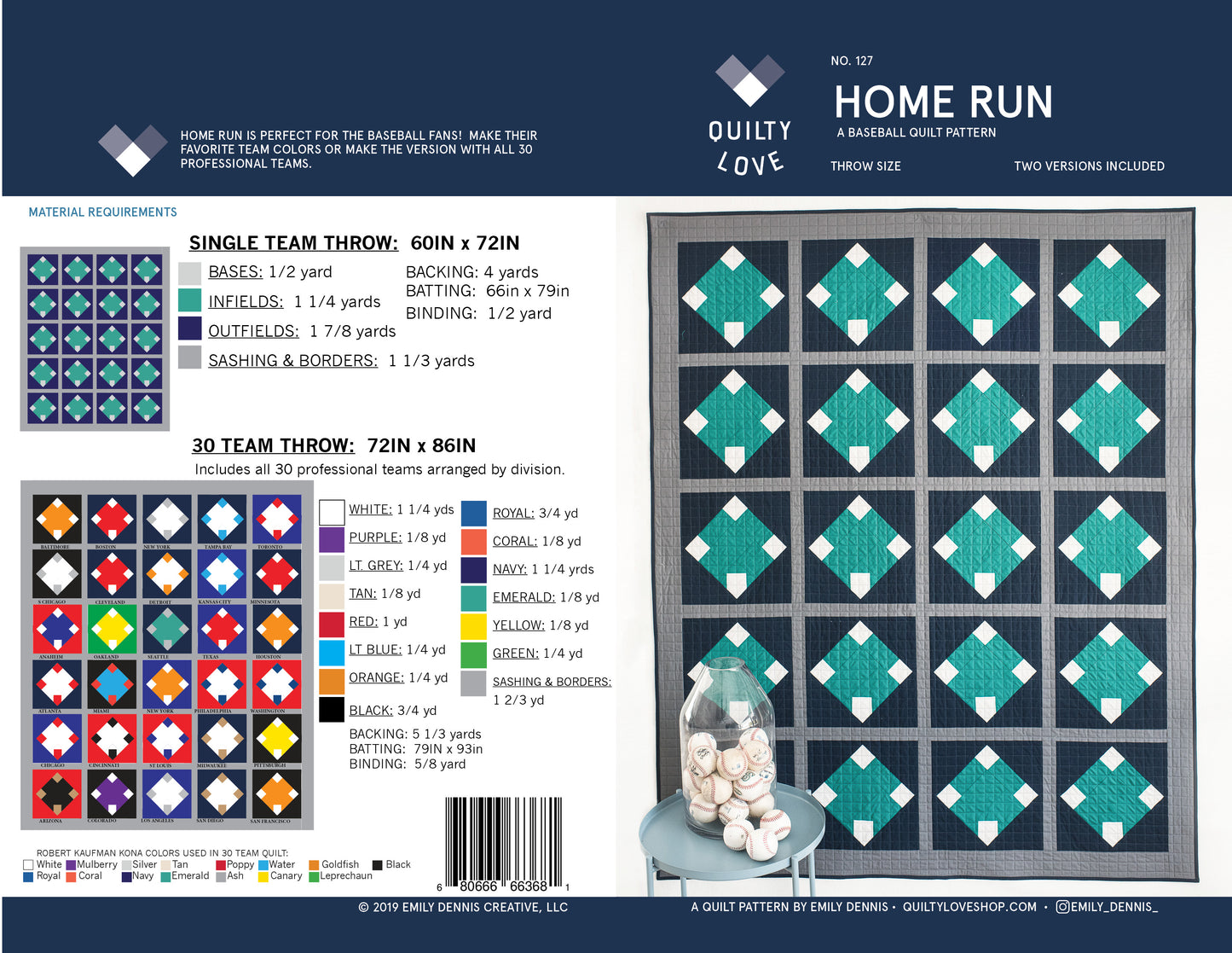 Home Run Baseball Quilt PAPER pattern