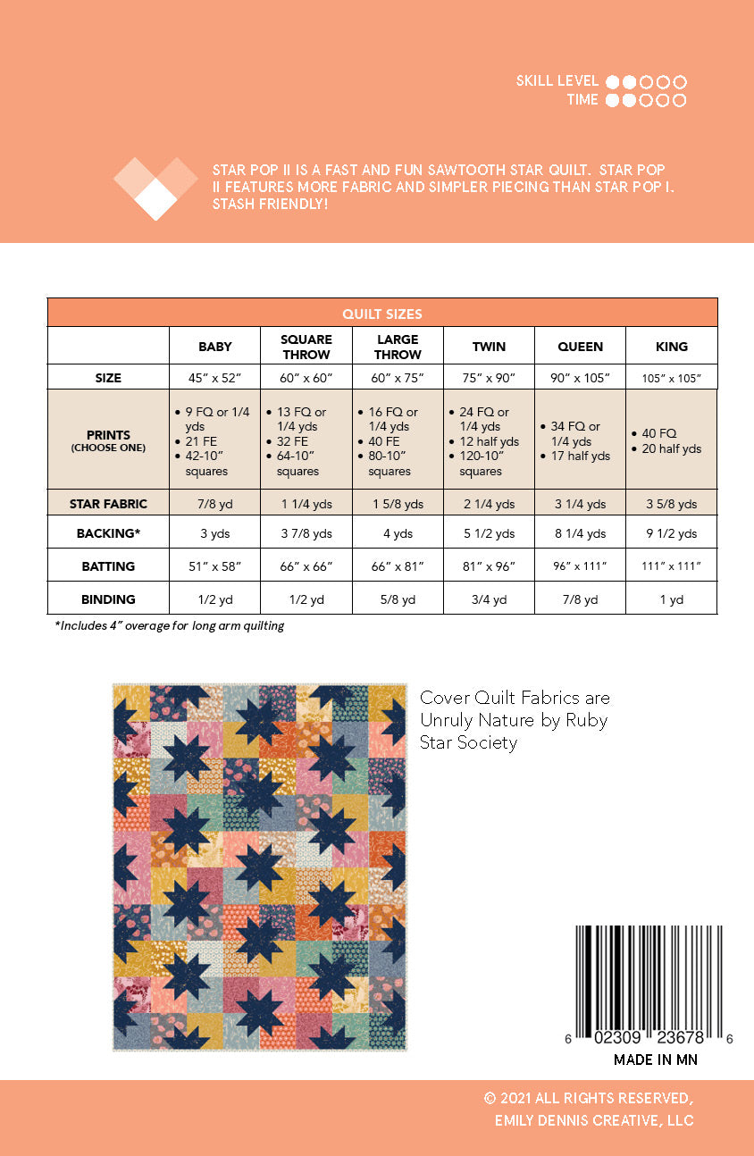Star Pop II Quilt Pattern-Printed booklet
