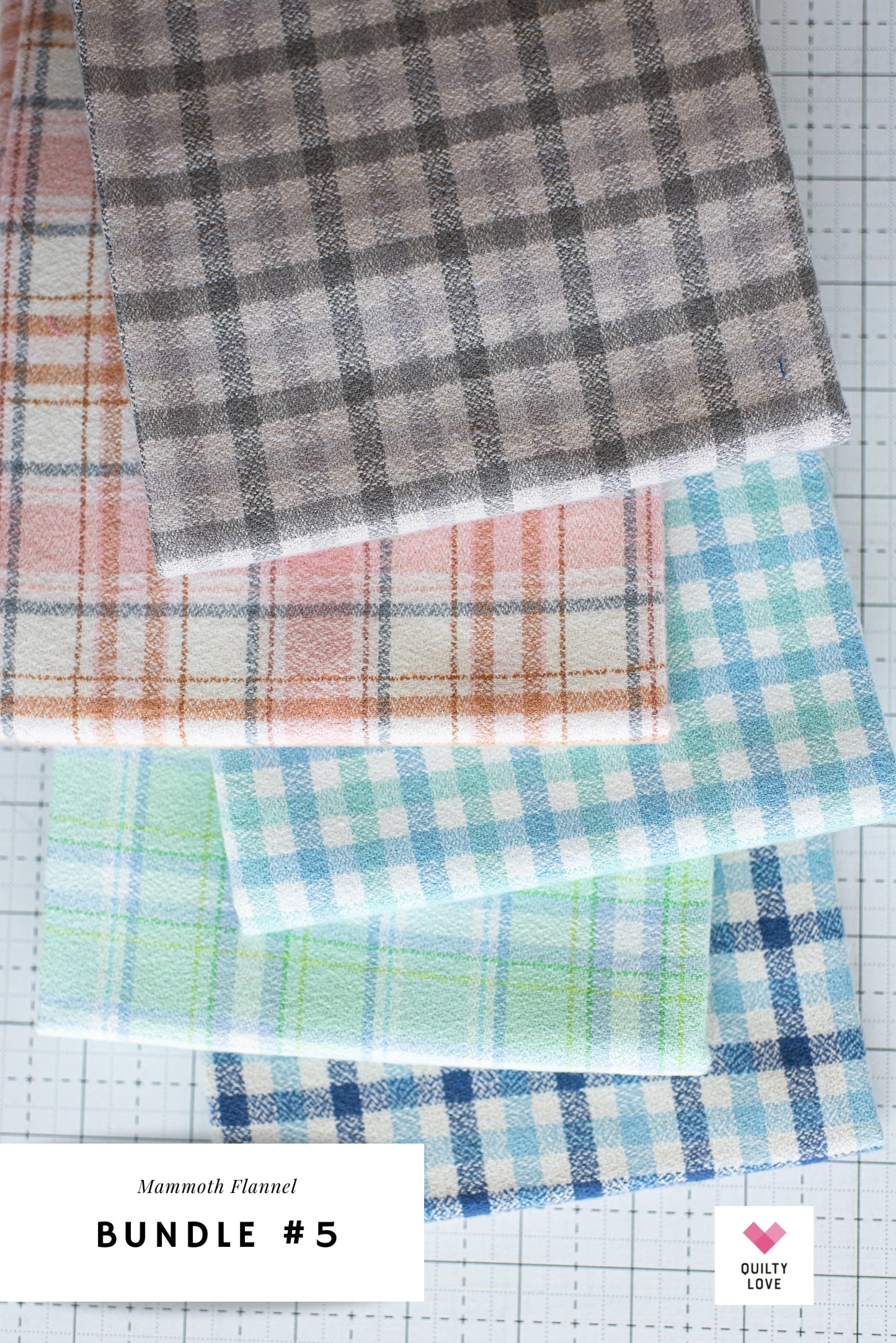 Fat Quarter bundle of Mammoth Junior Flannels - 5 Fat Quarters