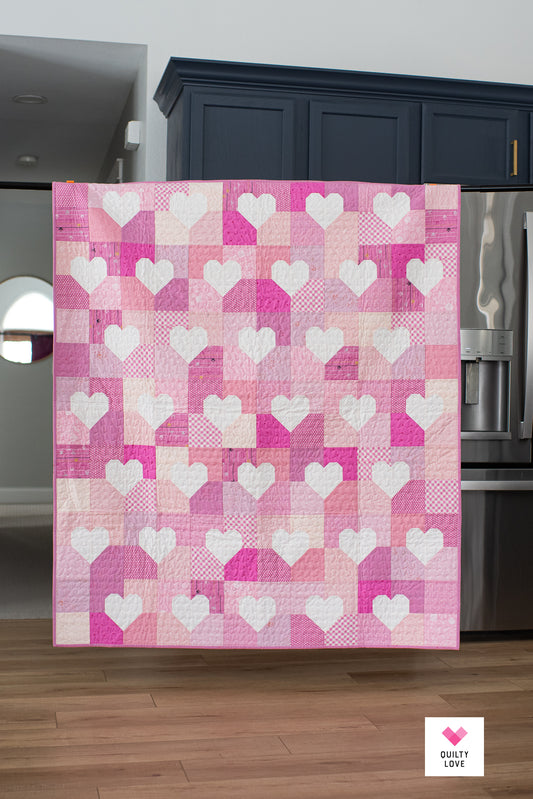 Patchwork Hearts Quilt - The scrappy pink one