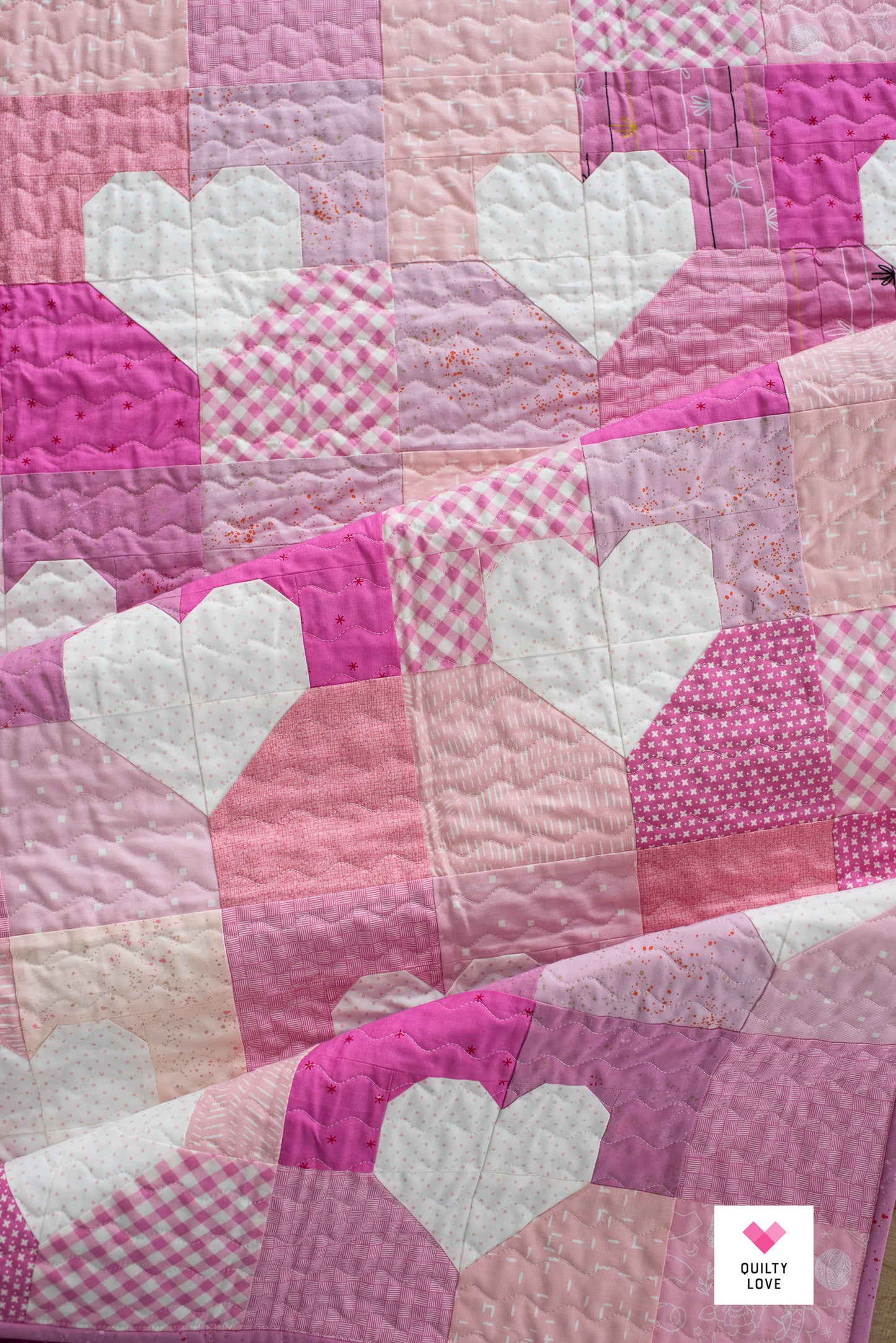 Patchwork Hearts Quilt - The scrappy pink one