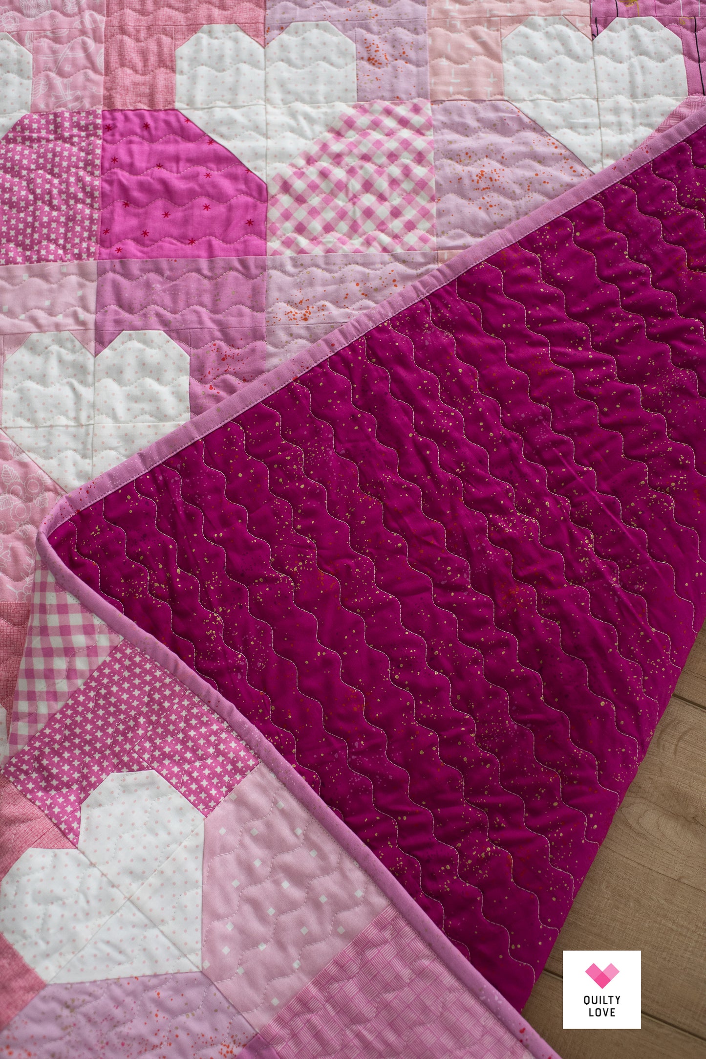 Patchwork Hearts Quilt - The scrappy pink one